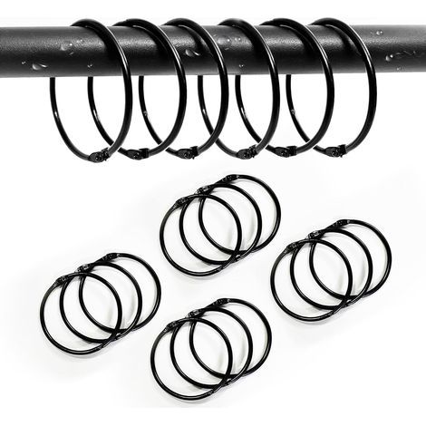Lot de 12 anneaux de rideau de douche inox 50 mm, crochets métalliques antirouille pour rideaux de douche, portes et fenêtres (1/5)