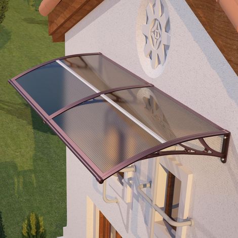 Auvent de Porte d’Entrée 120 × 200 cm, Marquise en Polycarbonate Transparent, Toit de Protection Résistant Contre la Pluie et Les Rayons UV, Gris pour Maison et Entrée (1/5)