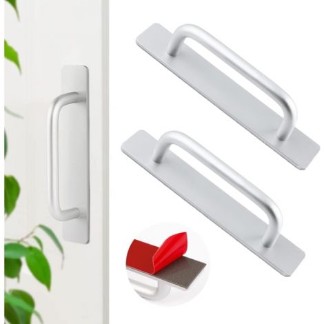 Poignée de porte coulissante en aluminium argenté (lot de 3) avec fermeture Velcro.