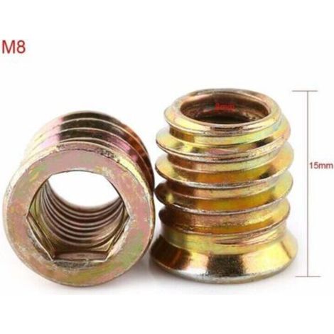 M8 x 15mm insert fileté bois, insert bois M8, Écrou hexagonal fileté en alliage de zinc, Écrou à Tête pour meubles en bois(100pcs ) (1/3)