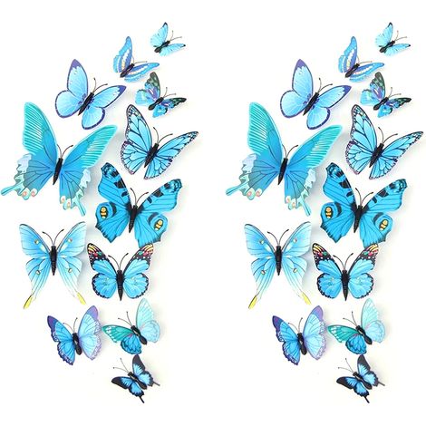 Décoration murale papillons, lot de 24, autocollants papillons 3D aimantés pour décorations de fête (colorés, 24 pièces) (1/5)
