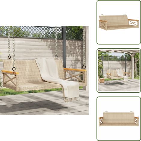 Banco de jardín - vidaXL Banco columpio de ratán sintético beige 109x62x40 cm - Banco de columpio sintético