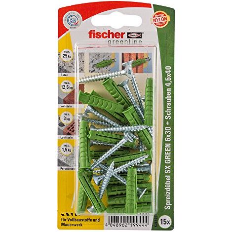 Fischer  15x Tassello  a espansione  SX GREEN  6 x  30 mm  S con  vite -  524820 Esaurito