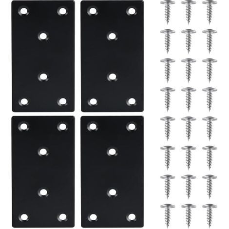 placas de reparación de acero inoxidable perforadas con tornillos y soporte de metal, placa de acero negra de 489 x 71,8 mm, para reparar la conexión de muebles. (1/4)