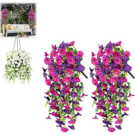 Set mit 2 künstlichen Hängeblumen, 75 cm, UV-beständig, künstliche Pflanzen für Außensträuße, Pflanzen... (1/5)