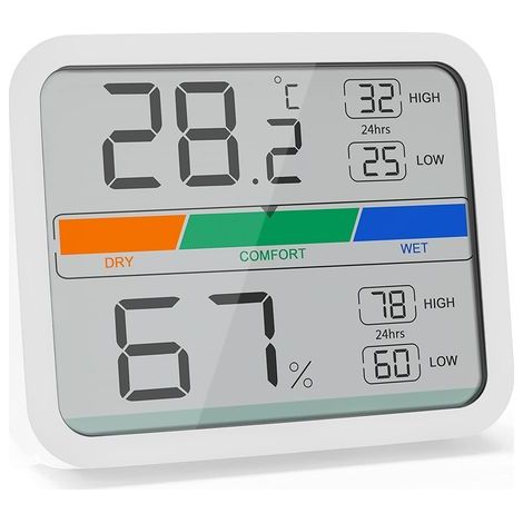 Thermohygromètre - avec conversion °F/°C, valeurs maximales et minimales de température et d'humidité - Blanc (1/5)