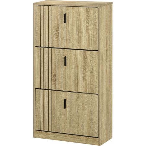 Dreitüriger Schuhschrank, 18 Paar, großes Fassungsvermögen, Eingangsbereich, Flur, Wohnzimmer, 63 x 24 x 117 cm, Eiche