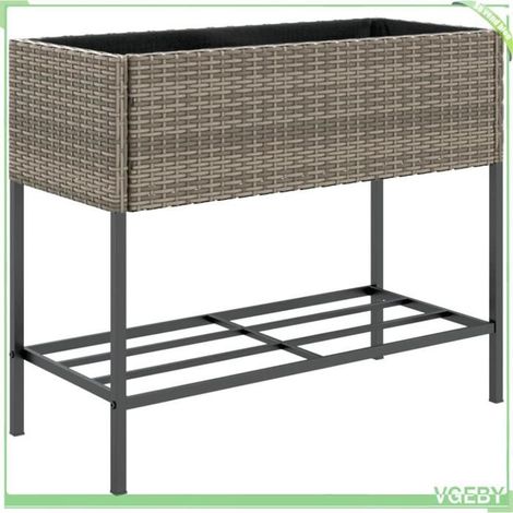 Jardinière - FAFEICY - 366386 - gris - résine tressée - étagère intégrée (1/5)