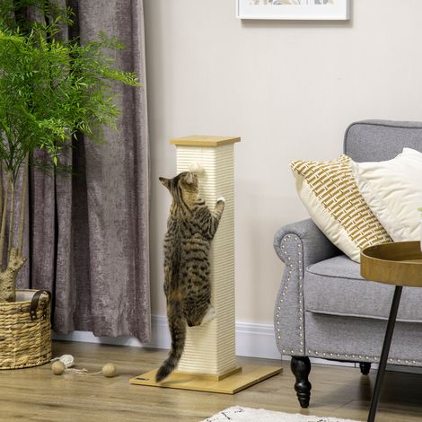 Arbre à chat beige naturel 38x38x80 cm, structure compacte avec jouet inclus pour divertir votre chat (1/5)