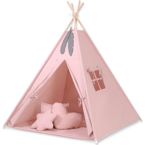 Tipi-Zelt für Kinder + Matte + Kissen + Federanhänger - Altrosa (1/5)