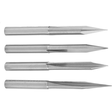 V-förmige Gravierfräser, 2 Klingen, 4x0,3x15°/4x0,3x20°/4x0,3x25°/4x0,3x30° (1/5)