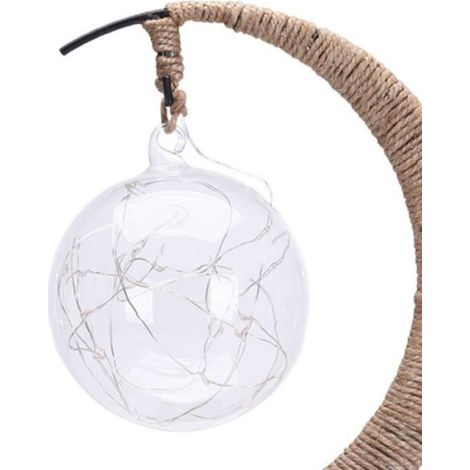 Lampe De Nuit Lune - Veilleuse Décorative En Verre Et Rotin - Pour Intérieur Et Extérieur - Fonctionne Avec 3 Piles AA - 25 X 10 X 27 Cm (1/4)