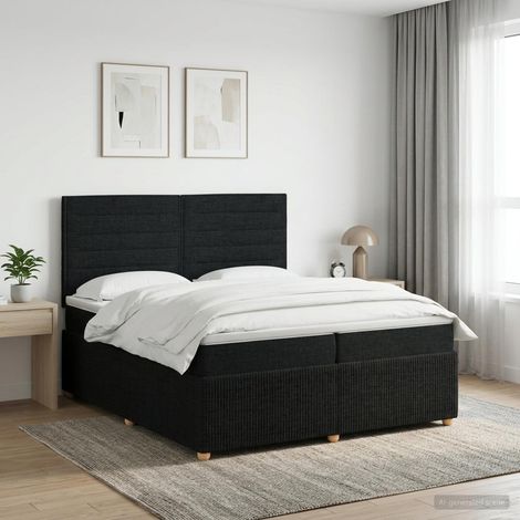 vidaXL Lit boxspring avec matelas Noir 200 x 200 cm Tissu (1/5)