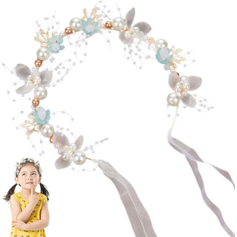 Blumenmädchen Elegante handgefertigte Blumenmädchen-Diadem mit Perlen Multifunktions-Haar-Accessoire, verstellbare Girlande-Kopfschmuck für den täglichen Gebrauch (1/5)