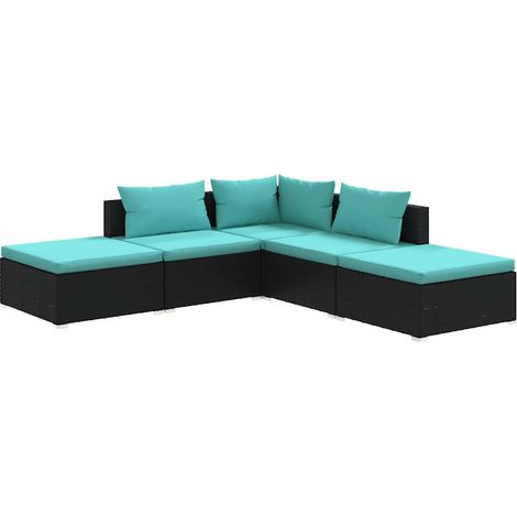 Salon de jardin 5 pcs Contemporain, Ensemble repas de jardin, avec coussins Résine tressée Noir OIB8288E (1/5)