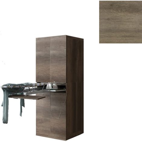 Mobile Lavanderia a Colonna per Lavatrice o Asciugatrice con Asse da Stiro e Ante 70x70x192A cm in Nobilitato Unika Olmo Naturale