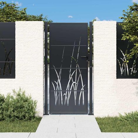 vidaXL Cancello da giardino antracite 100x200 cm in acciaio design erba (1/5)