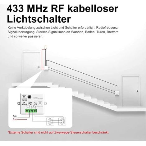Interrupteur Sans fil, Kit interrupteur, 433Mhz Interrupteur émetteur Radio, 2200W/10A Récepteur, Interrupteur d'éclairage, Interrupteur RF et récepteur, interrupteur mural (1/4)
