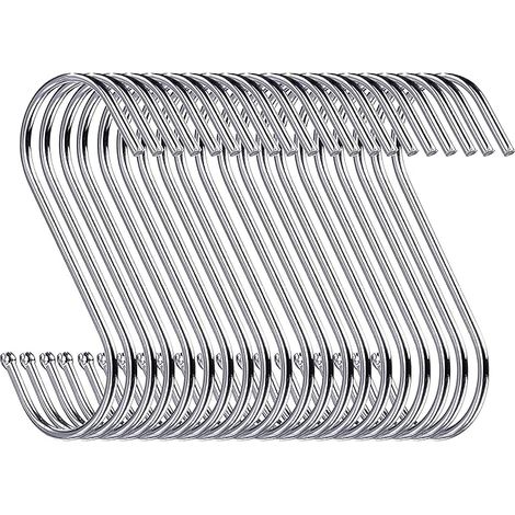 Lot de 20 crochets robustes en forme de S de 9 cm pour cuisine, salle de bain, chambre à coucher et bureau (argenté) (1/5)