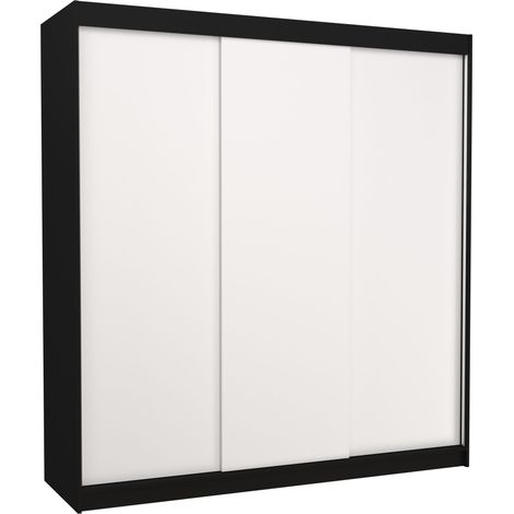 Armoire chambre adulte noir et blanche 2 portes coulissantes Kamia 200cm (1/5)