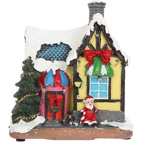 Maisons de Village de Noël, Village de Noël en résine avec lumière chaude fonctionnant sur batterie, maison de Noël T (1/5)