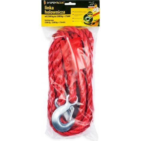 Câble de remorquage rouge pour voiture 3500 kg 4 m tressé avec crochet 1 pc.