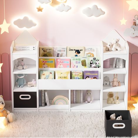 Étagère enfant avec 2 boîtes pliables, blanc, MDF, 130 x 30 x 90 cm HAVRYA (1/5)