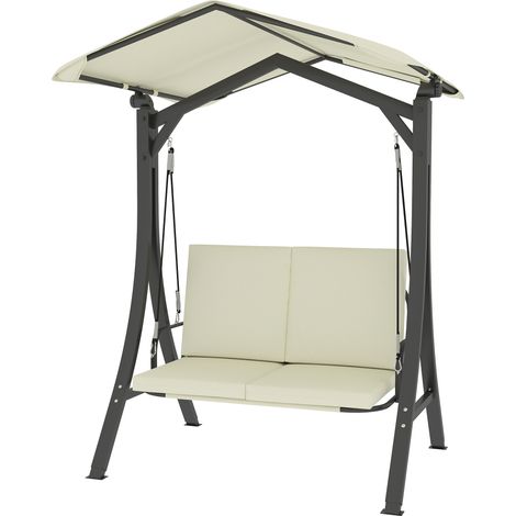 Outsunny Dondolo da Giardino 2 Posti Tettuccio Regolabile e Cuscini Crema