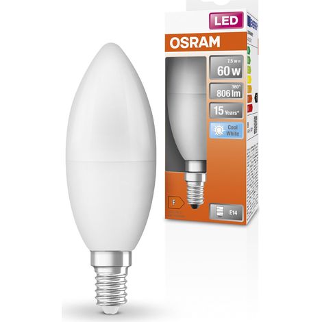 OSRAM Lampada LED classica di stella LED per presa E14, forma di candela, FR, lume 806, bianco freddo, 4000k, sostituzione per lampadine da 60w convenzionali, non dimmerabile, 6 pacchetti