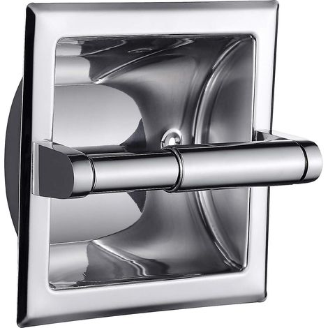 Porte-papier toilette encastré en chrome poli, support mural pour rouleau de papier toilette. (1/5)