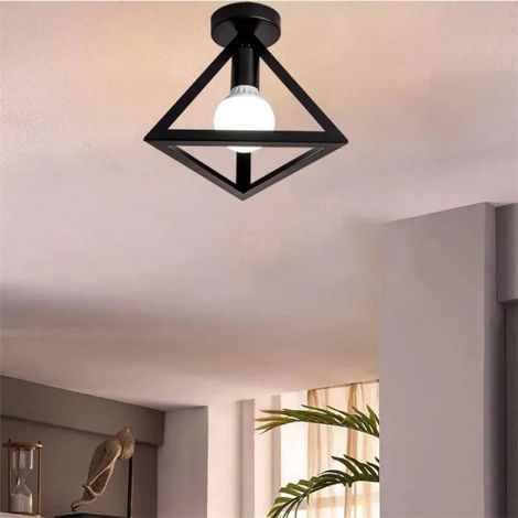 U-Do Plafonnier Industriel forme Triangle Noir Lampe en Fer design Vintage Plafonde Luminaire décoration Cuisine Salon (1/4)