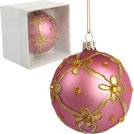 Pallina di vetro decorata, 8 cm, rosa (1/3)