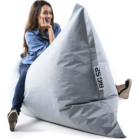 Pouf Géant Gris BiG52 Classic 170x130 cm - Déhoussable, Intérieur/Extérieur, Rempli de Billes de Polystyrène
