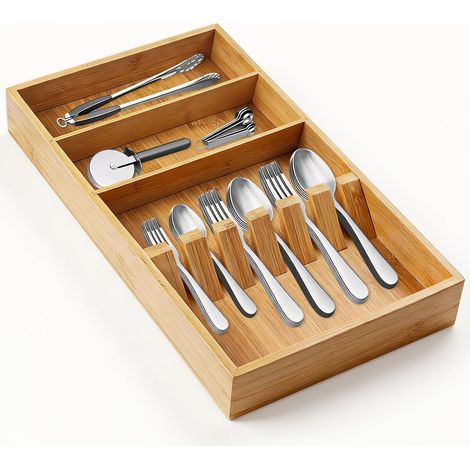 Range Couverts en Bambou de Tiroir 42 CM x 25,5 CM x 4,5 CM Rangement Ustensiles en Bambou pour Tiroir Organisateur Couverts en Bois Naturel pour Cuisine Vaisselle Rangement (1/5)