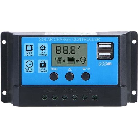 Régulateur De Charge Solaire - 12 V 24 V Automatique - 30 A - PWM - Écran LCD - Double Sortie USB - Pour Batteries Plomb AGM GEL - 1 Pièce (1/4)