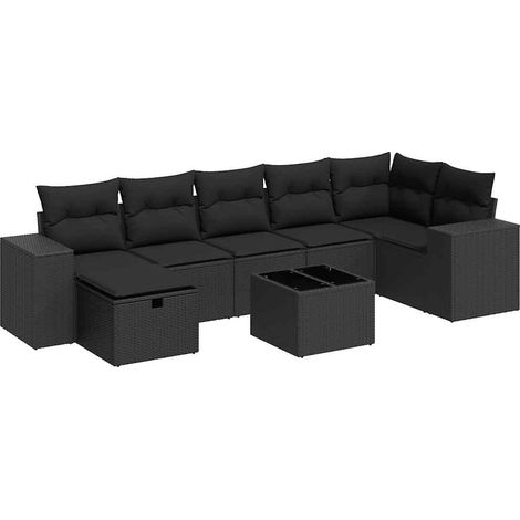 8-tlg. Garten-Sofagarnitur mit Kissen Schwarz Poly Rattan vidaXL (1/5)