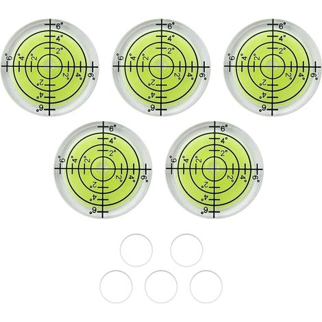 5 PCS Ø 32 mm de Diamètre Niveaux à Bulle Rond, Petit Niveau à Bulle Avec 5 Ruban Adhésif Double Face, Mesure Rond à Bulle, Mini Niveau à Bulle, pour le Camping, les Appareils Photo (1/5)