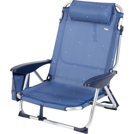 Silla de playa y tumbona baja antivuelco 4 posiciones marino c/cojín y bolsillo Aktive (1/5)