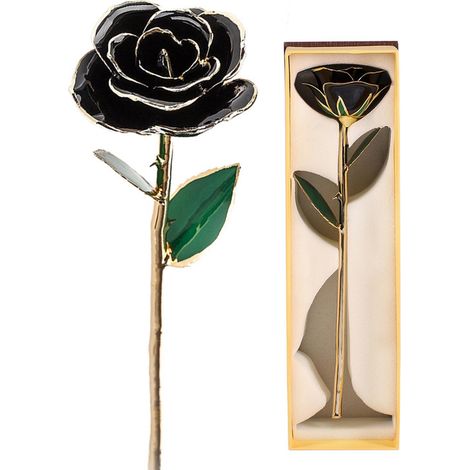 Rose Rouge à Longue Tige avec Ornements 24k et Support en Boîte Cadeau Dorée (1/5)