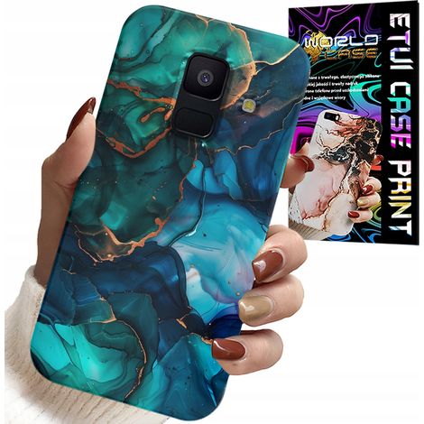 Custodia per Samsung A6 2018 - retro con motivo marmorizzato blu e verde (1/5)