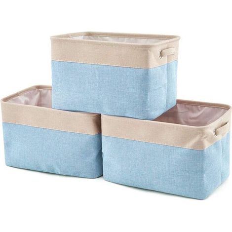 Panier de rangement pliable en toile avec poignées - Lot de 3