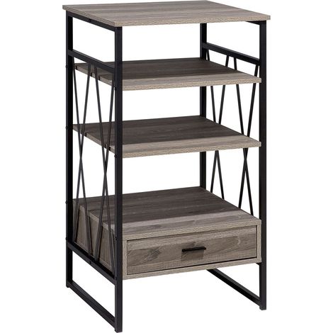 Commode Haute de 102 cm au Style Industriel en Métal Noir et Panneau à Particule de Bois Marron Foncé 4 Compartiments de Rangement Beliani (1/5)