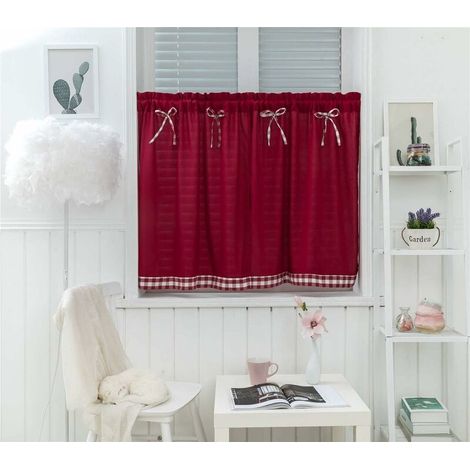 Rideaux Petites Fenêtres Court Style Country Vintage Opaque Disque Rideaux Rideaux Courts Rideau Court Rideau Cuisine Moderne À Carreaux Ensemble de 2 Salon (Vin Rouge 71 61 cm) (1/5)