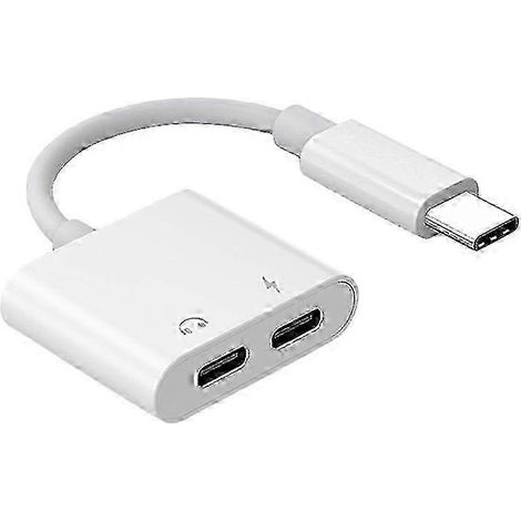 Adaptateur casque double USB-C 2 en 1 avec prise auxiliaire et convertisseur audio/chargeur, compatible avec (1/5)