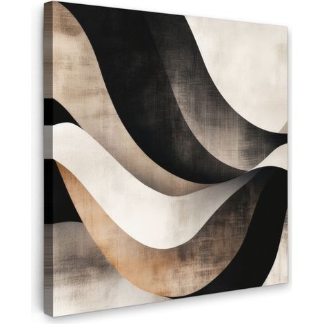 TABLEAU SUR TOILE Abstrait - Vagues - Noir - Usé Tableau Chambre Adulte 90x90 cm