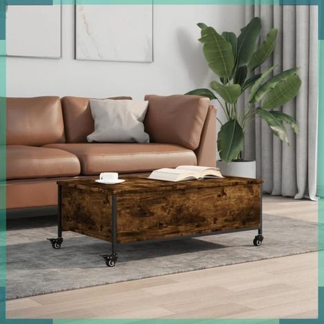 842298 Table basse avec roulettes chêne fumé bois d'ingénierie (1/5)
