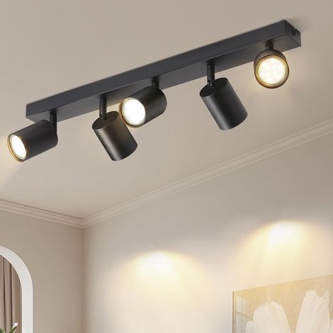 Plafonnier Spot Orientable Noir 5 Spots de Plafond Éclairage GU10 Luminaire Intérieur Plafonnier Led Rampe Lampe Plafond Salon Cuisine Couloir, Sans Ampoules (1/5)
