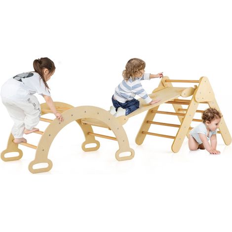 3-In-1 Kids Climbing Triangle Set Wooden Triangle Climber Set Indoor & Outdoor (1/5)