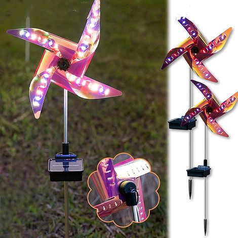2-teilige Solar-Windmühlenleuchten, wasserdicht, vier Farben, kreativer Stecker, Hof, Garten, Außendekoration, LED-Rasenleuchten