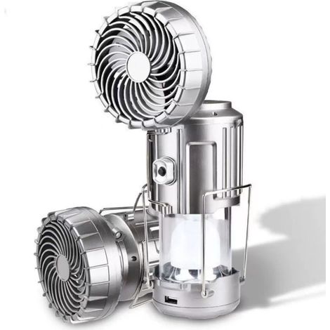 Solarbetriebene Ventilatorleuchte,Multifunktionale Campingleuchte , batteriebetrieben,Notleuchte für Außenbereich,Ideal für Camping, Grillen, Angeln, Reisen,Wiederaufladbare (silber)